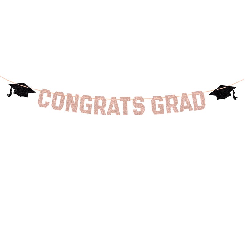 Gexolenu Class of 2025 Graduation Theme Party Decoration, Congrats Grad Banner, Black Glitter Graduation, 2025 Black Congratulations Party Decorations (Rose Gold, Need DIY) - Image 1
